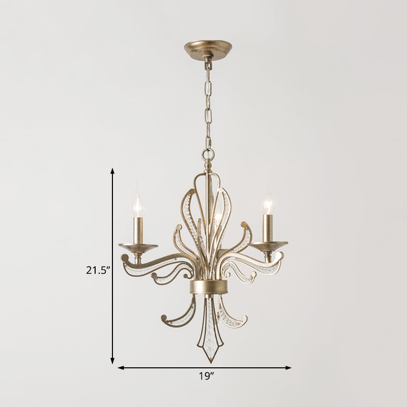 Crystal Candle Chandelier Lamp Modern 3/6 Bulbs Gold Pendant Lighting Fixture for Bedroom