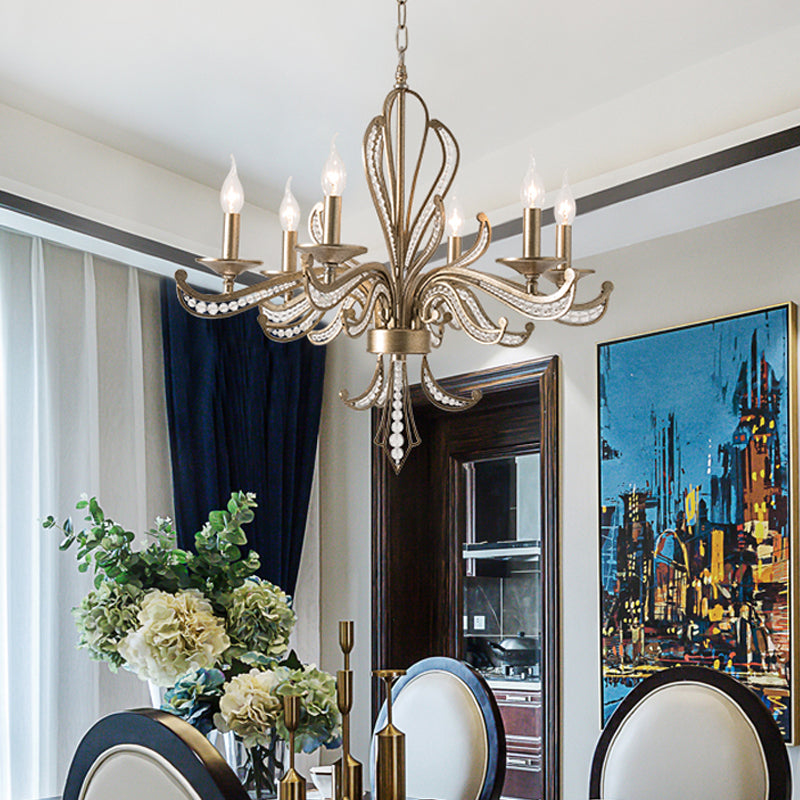 Crystal Candle Chandelier Lamp Modern 3/6 Bulbs Gold Pendant Lighting Fixture for Bedroom