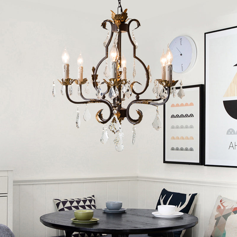 Spur Pendant Chandelier Traditional Crystal 6/8 Bulbs Deep Tan Hanging Ceiling Light
