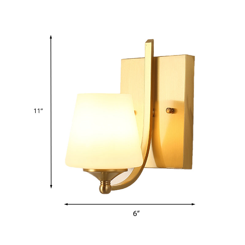 Frosted Glass Brass Sconce Light Conical 1-Light Modern Wall Mounted Light with Swooping Arm for Foyer