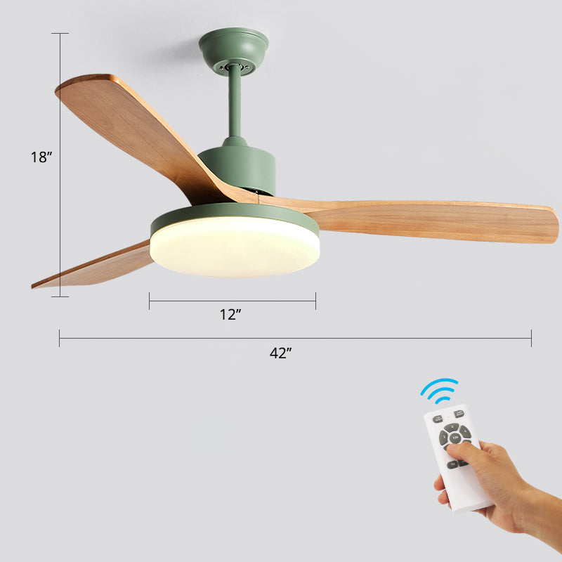 Acrilico a forma di disco a forma di ciondolo LED Lighting Nordic Green Semi Flush Mount Lamp con 3 lame in legno