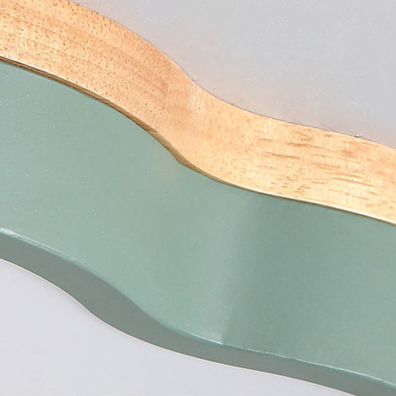 Floral Acrylic LED Flushmount Ceiling Lamp Simplicity Green and Wood Flush Mounted Light for Bedroom