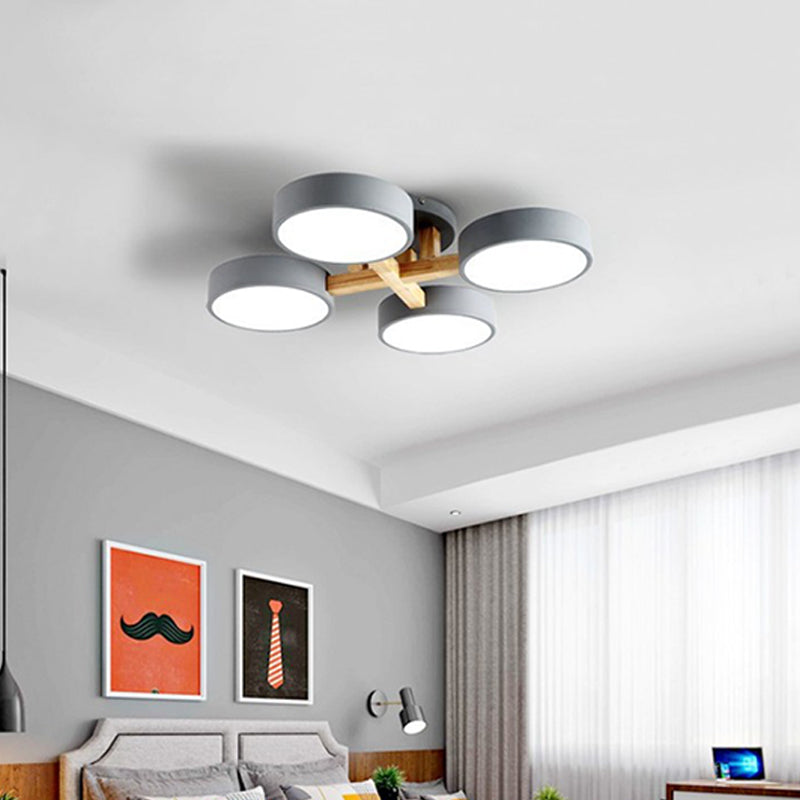 Round LED Semi Flush Ceiling Light Nordic Metal Bedroom Flush-Mount Light Fixture