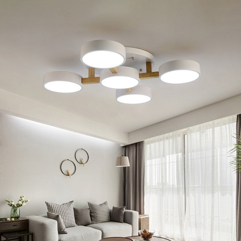 Round LED Semi Flush Ceiling Light Nordic Metal Bedroom Flush-Mount Light Fixture