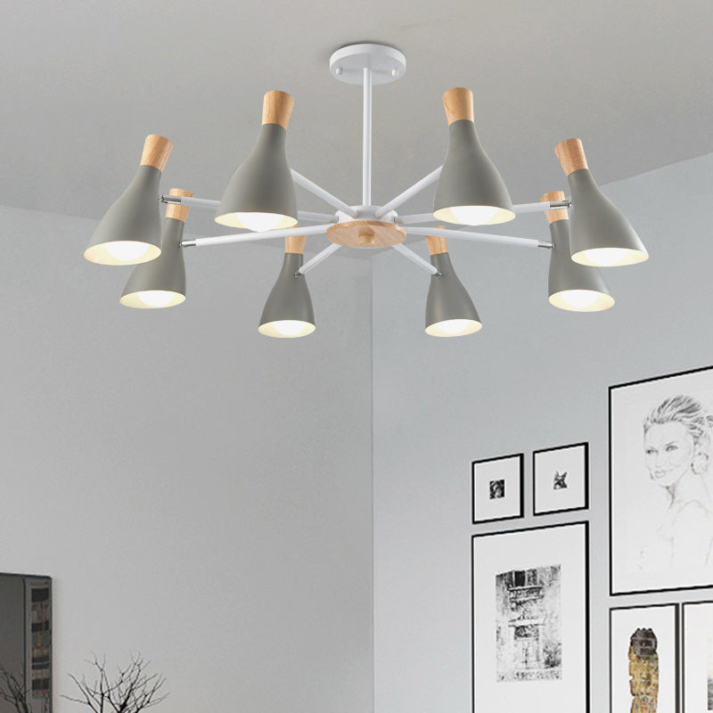 Iron Bias-Cut Bottle Chandelier Lamp Macaron Style Wood Pendant Light for Living Room