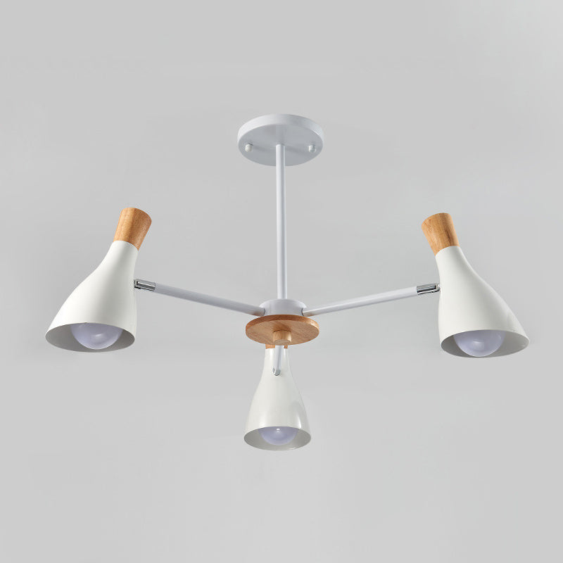 Iron Bias-Cut Bottle Chandelier Lamp Macaron Style Wood Pendant Light for Living Room