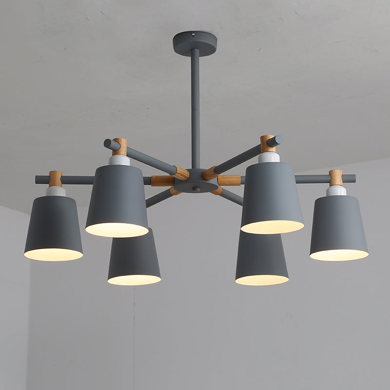 Horn Shade Hanging Light Fixture Nordic Metal Bedroom Ceiling Chandelier with Wooden Joint