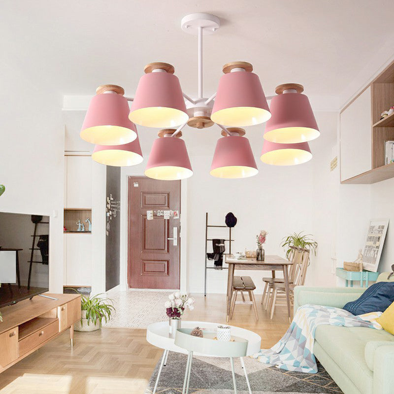 Macaron Trifle Cup Shaped Chandelier Metallic Dining Room Ceiling Pendant Light with Wood Deco