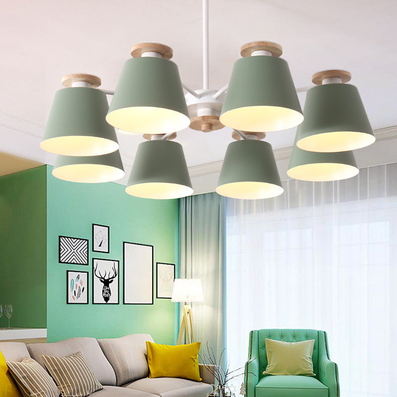 Macaron Trifle Cup Shaped Chandelier Metallic Dining Room Ceiling Pendant Light with Wood Deco
