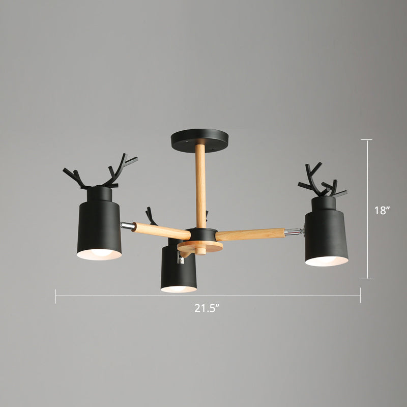 Spotlight réglable en métal en métal Lumière de lustre nordique avec une teinte cylindrique et un bras en bois