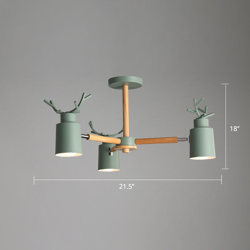 Spotlight réglable en métal en métal Lumière de lustre nordique avec une teinte cylindrique et un bras en bois