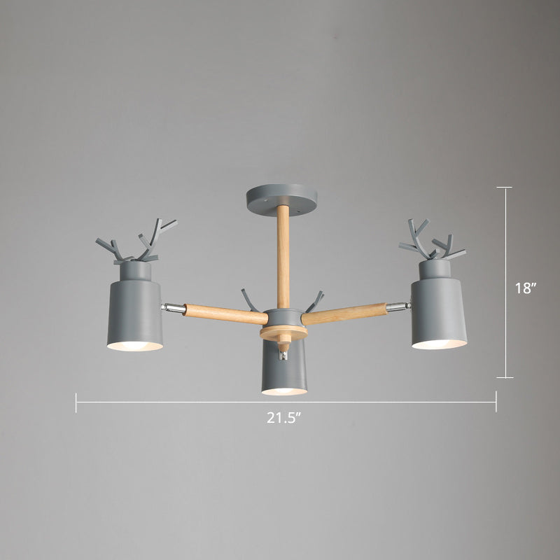 Spotlight réglable en métal en métal Lumière de lustre nordique avec une teinte cylindrique et un bras en bois