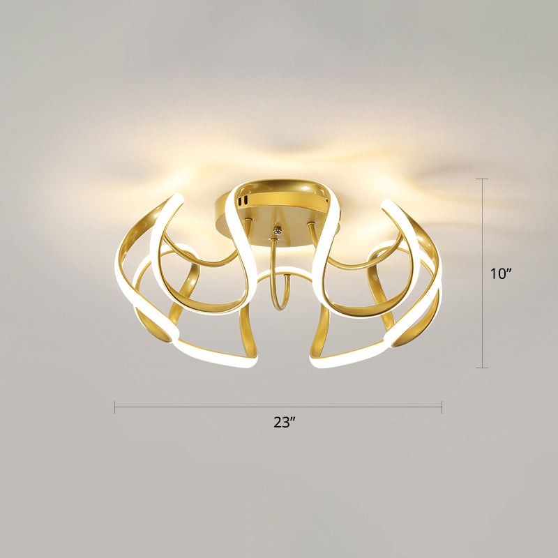 Seamless Curves Acrylic Ceiling Lighting Modern LED Semi Flush Mount Lighting for Bedroom