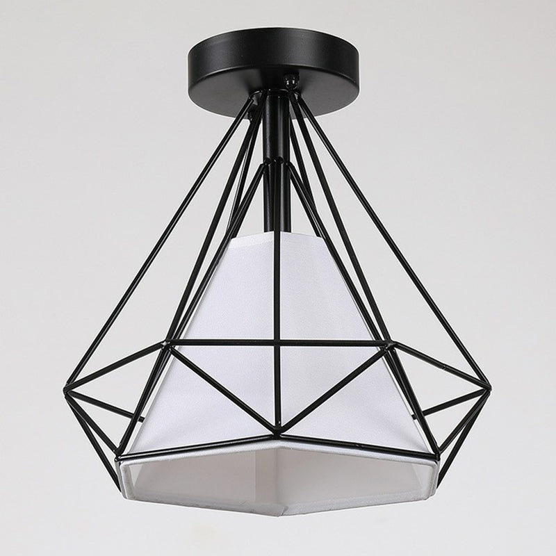 Black Diamond Cage Flush Mount Fixture Vintage Ijzer 1 Bulb Aisle Semi Flush Plafond Licht