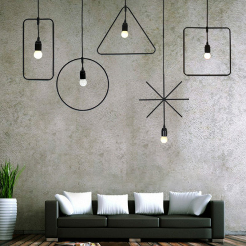 Luce a sospensione geometrica vintage Illuminazione a sospensione singola in metallo in nero per soggiorno