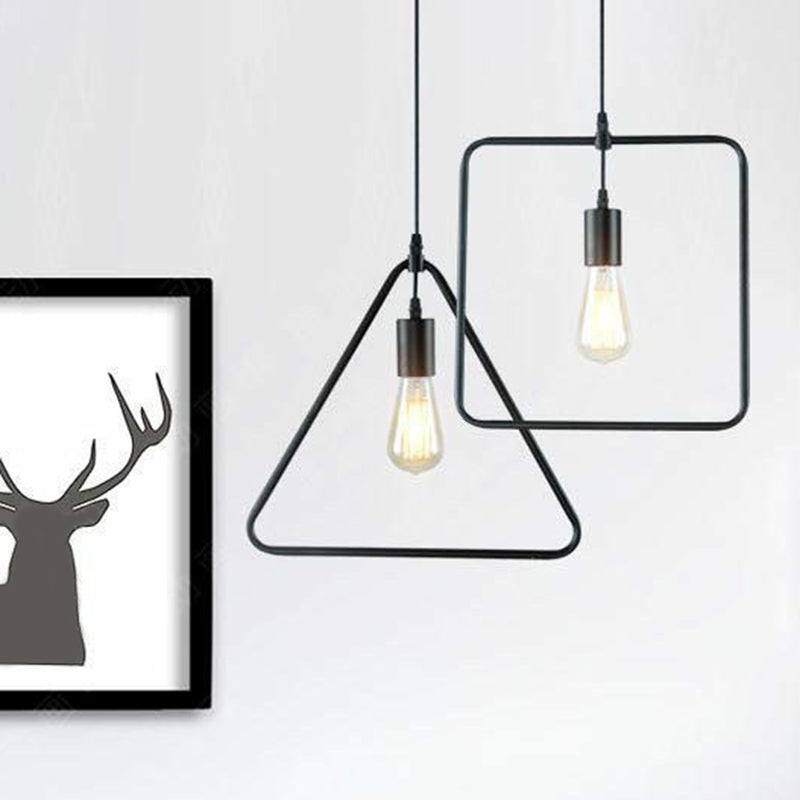 Luce a sospensione geometrica vintage Illuminazione a sospensione singola in metallo in nero per soggiorno