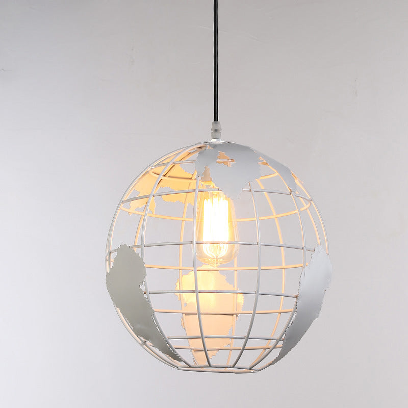 Loft Style World Globe Pendant Light Single-Bulb Iron Hanging Lamp for Kids Bedroom