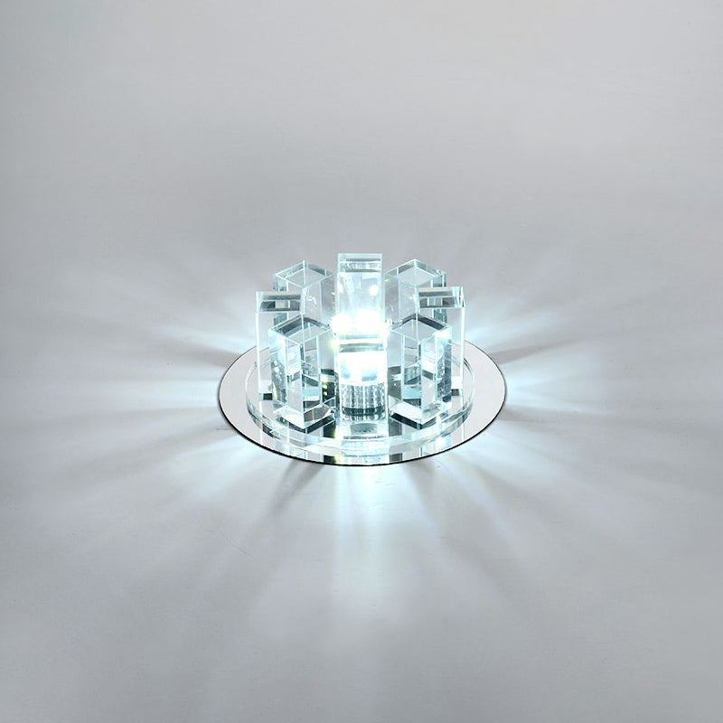 Stainless Steel Round Flush Light Simplicity Crystal Block LED Ceiling Flush Light for Entryway