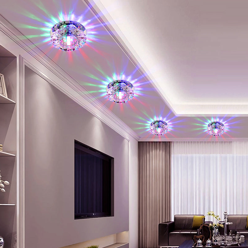 Lotus Shaped Hallway Ceiling Fixture Crystal Contemporary LED Flush Mount Light in Clear