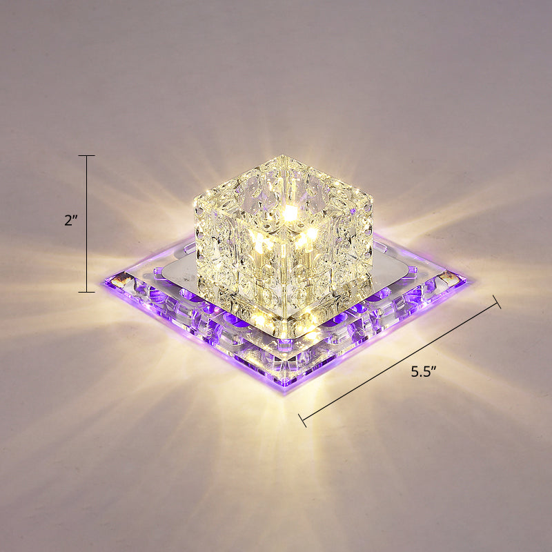 Lámpara de techo moderna de cristal con montaje empotrado LED de entrada cuadrada en transparente