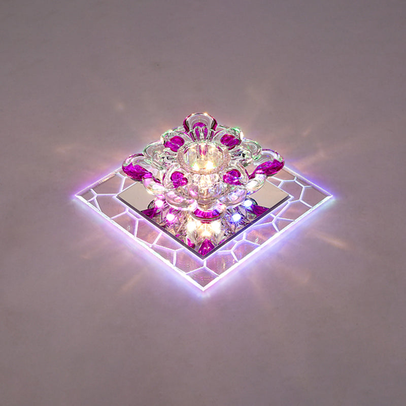 Acryl vierkante led-inbouwarmatuur moderne heldere plafondlamp met bloemkristallen kap