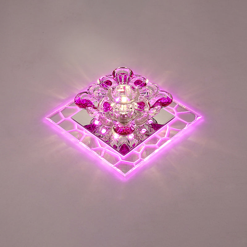 Acryl vierkante led-inbouwarmatuur moderne heldere plafondlamp met bloemkristallen kap