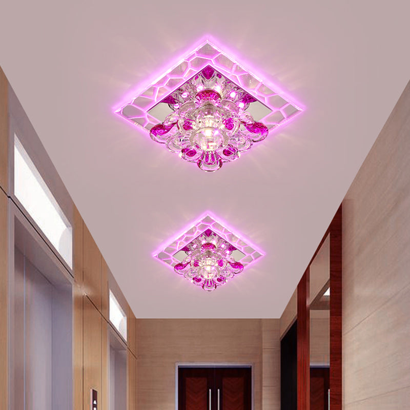 Acryl vierkante led-inbouwarmatuur moderne heldere plafondlamp met bloemkristallen kap