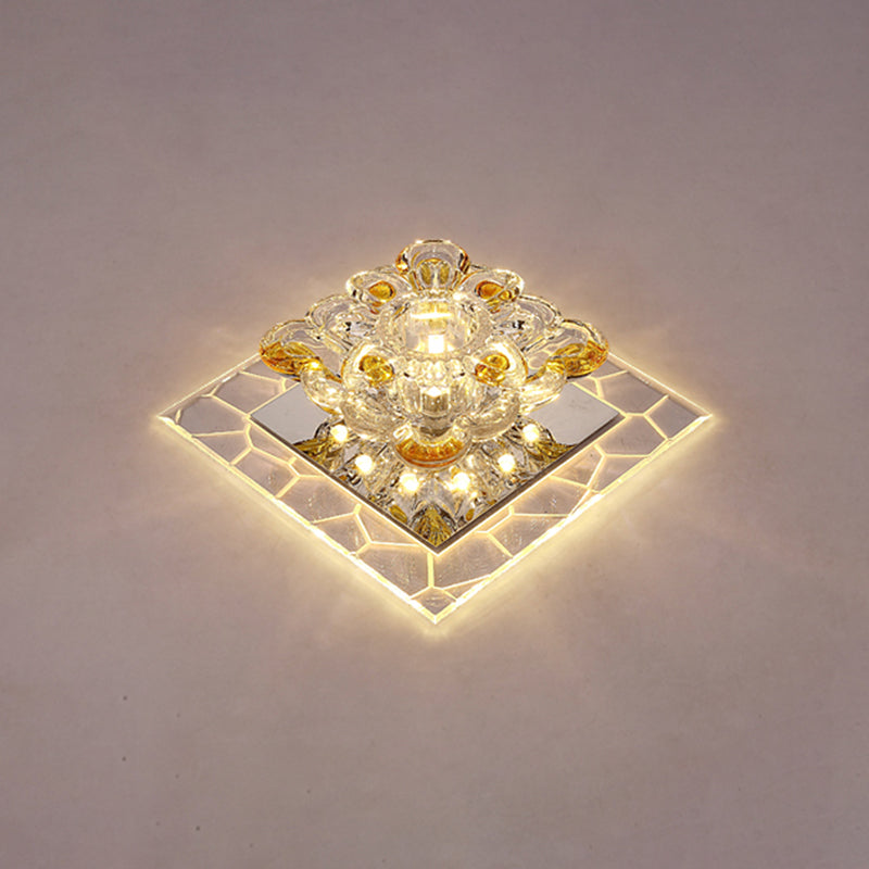 Plafonnier LED carré en acrylique, luminaire moderne et transparent, avec abat-jour en cristal de fleur