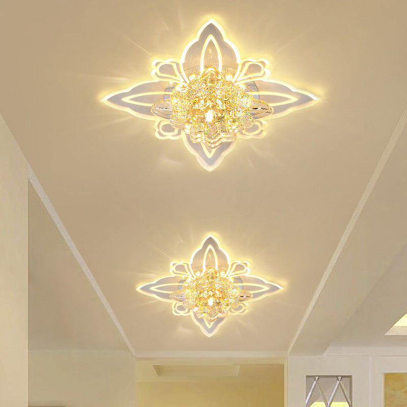 Modern Style Blossom Ceiling Lamp Crystal Foyer LED Flush Mount Lighting with Clear Acrylic Petals