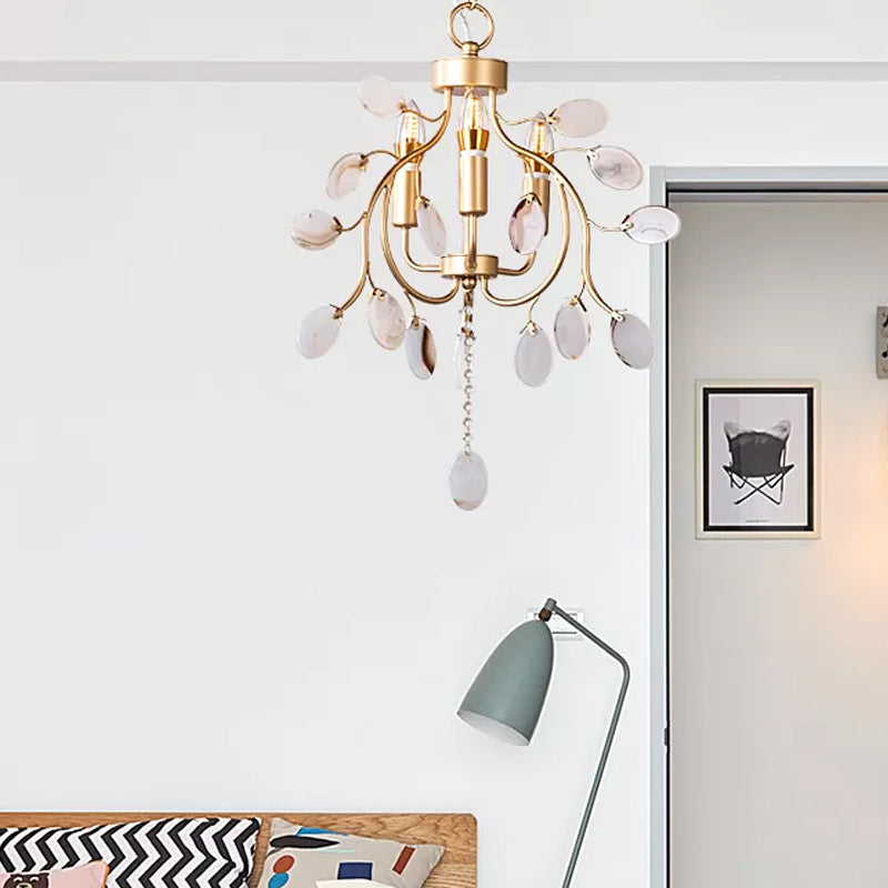 Brass Leaf Chandelier Lighting Modern Metal 3/6 Bulbs Pendant Light Fixture for Bedroom