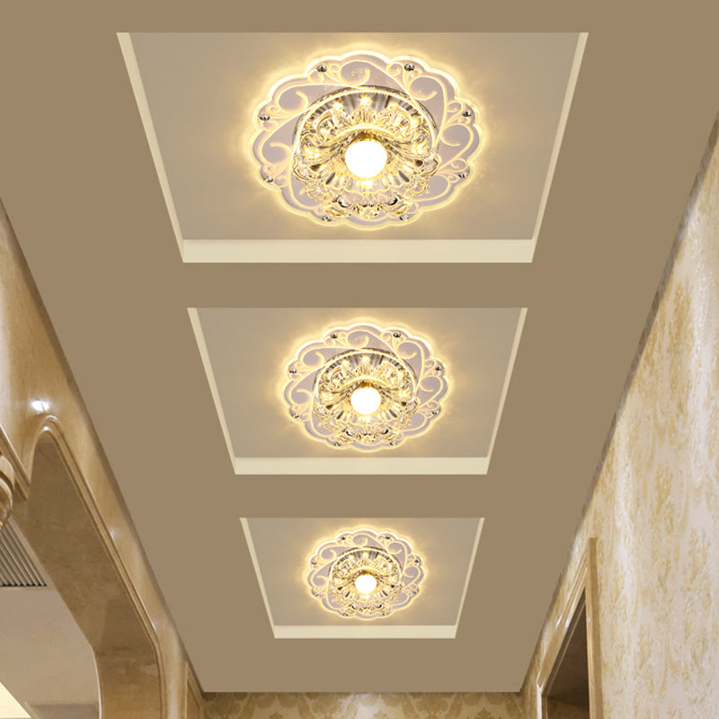 Floral Swirls Crystal Ceiling Lamp Modernism Clear Flush Mounted Light for Entryway