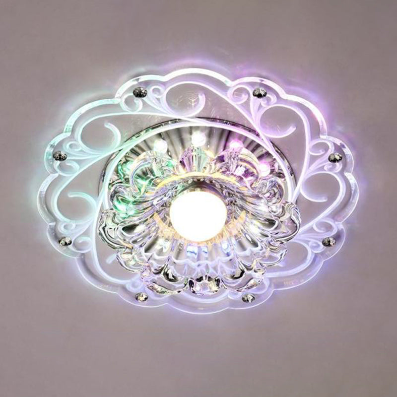 Floral Swirls Crystal Ceiling Lamp Modernism Clear Flush Mounted Light for Entryway