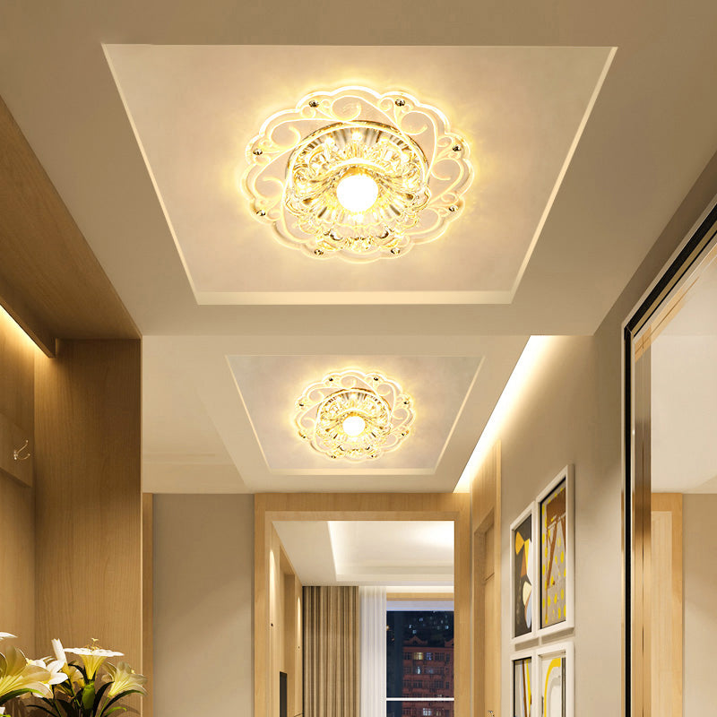Floral Swirls Crystal Ceiling Lamp Modernism Clear Flush Mounted Light for Entryway