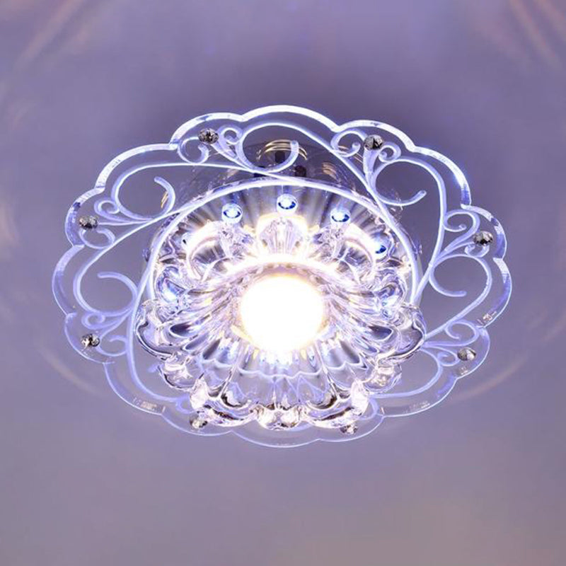 Floral Swirls Crystal Ceiling Lamp Modernism Clear Flush Mounted Light for Entryway