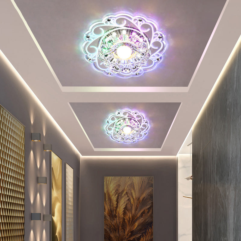 Floral Swirls Crystal Ceiling Lamp Modernism Clear Flush Mounted Light for Entryway