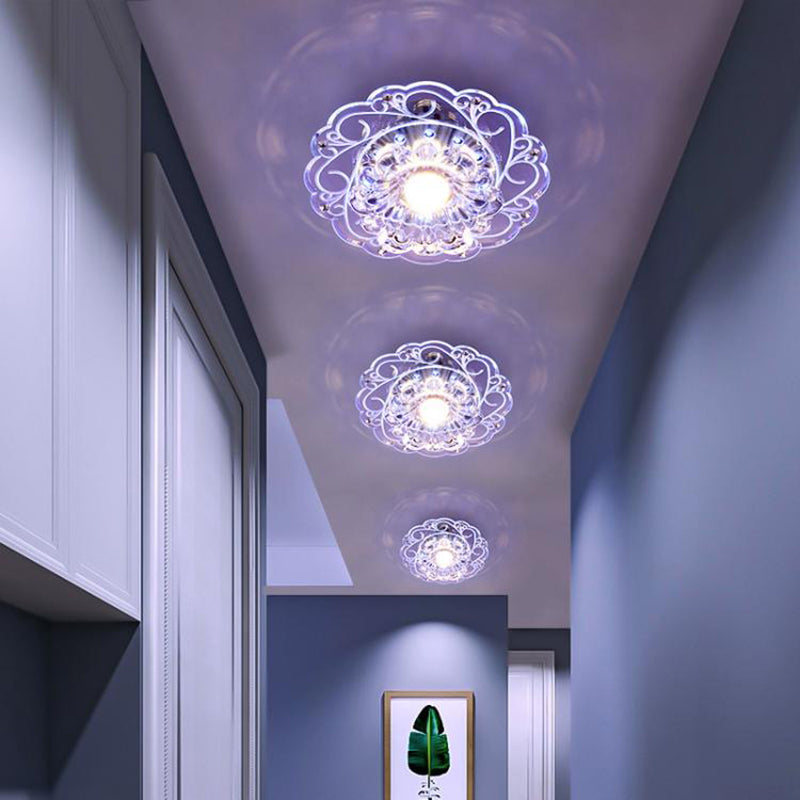 Floral Swirls Crystal Ceiling Lamp Modernism Clear Flush Mounted Light for Entryway