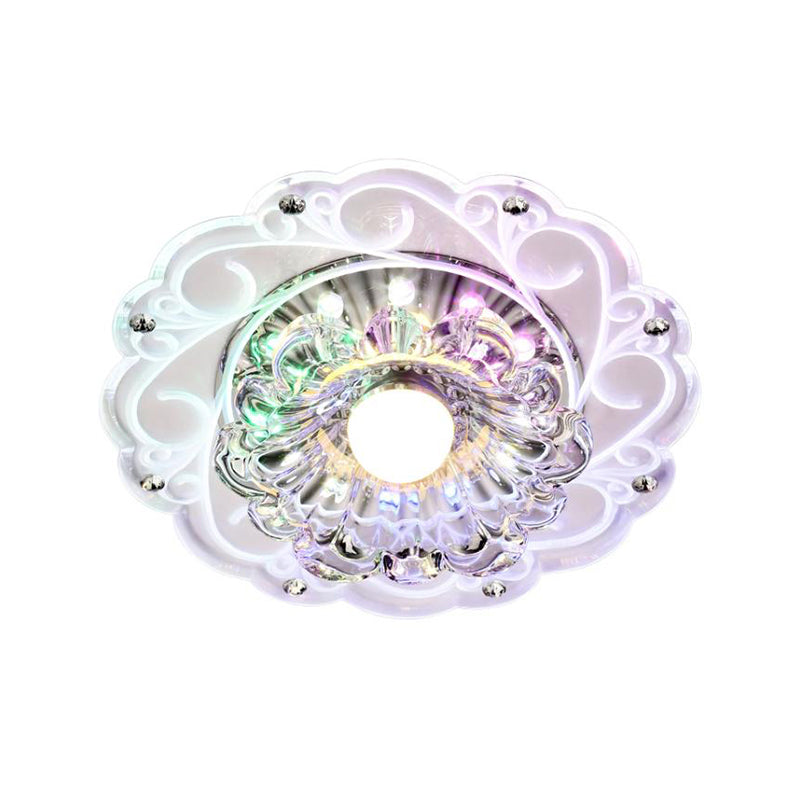 Floral Swirls Crystal Ceiling Lamp Modernism Clear Flush Mounted Light for Entryway