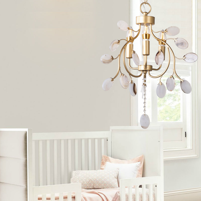 Brass Leaf Chandelier Lighting Modern Metal 3/6 Bulbs Pendant Light Fixture for Bedroom