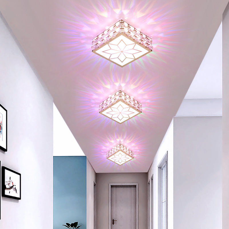 Square Ceiling Mount Light Fixture Simple Crystal Embedded Clear LED Flush Mounted Light for Hallway