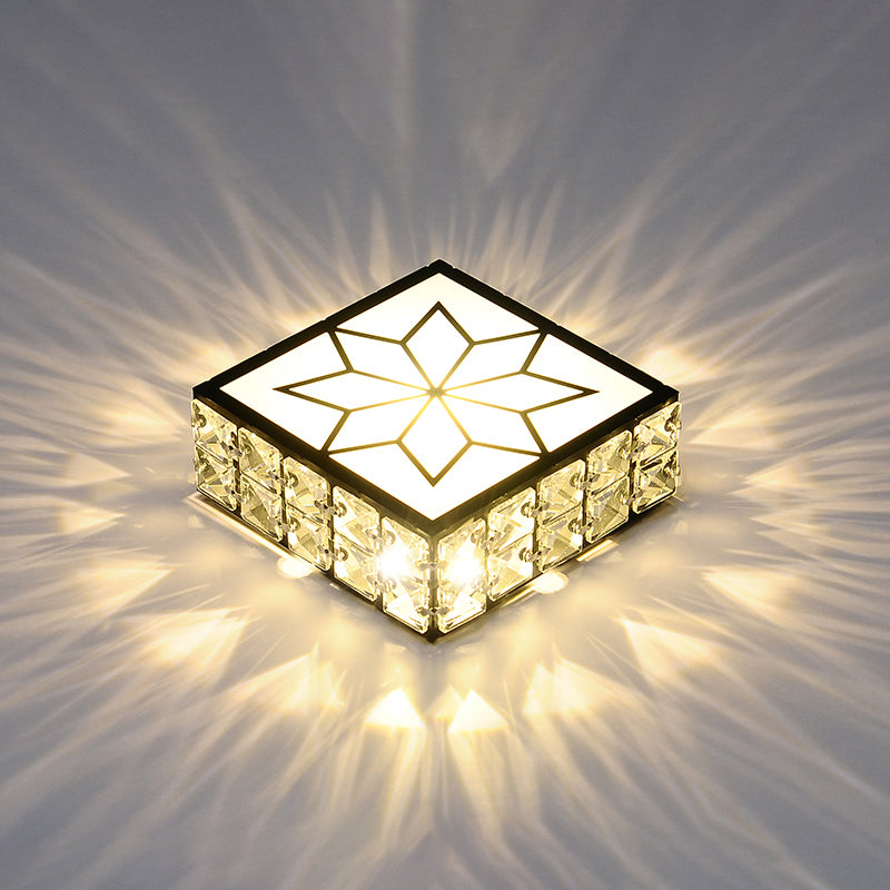 Inlaid Crystal Square Ceiling Lighting Minimalist Black LED Flush Mount Light for Corridor