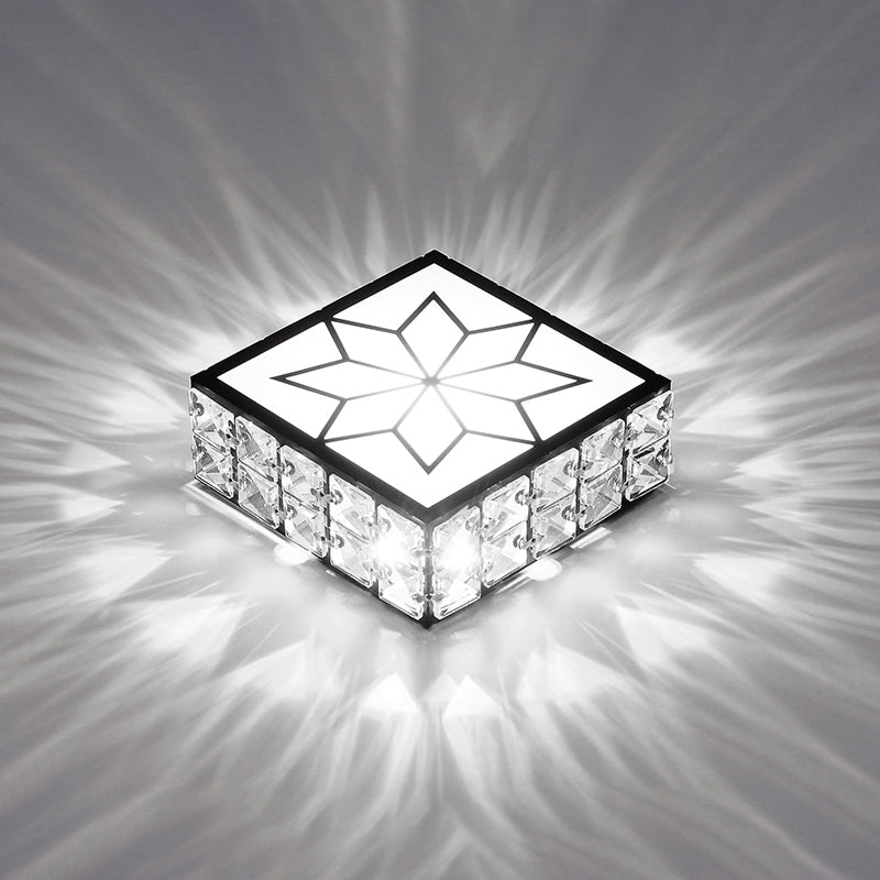 Inlaid Crystal Square Ceiling Lighting Minimalist Black LED Flush Mount Light für Korridor