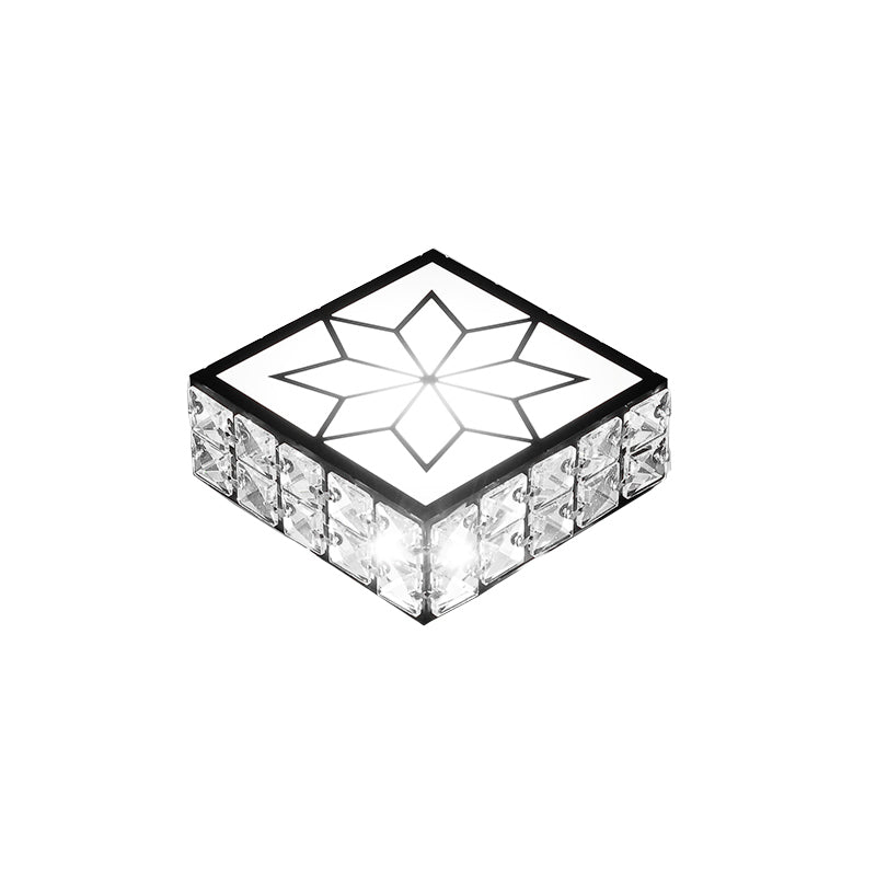 Inlaid Crystal Square Ceiling Lighting Minimalist Black LED Flush Mount Light for Corridor
