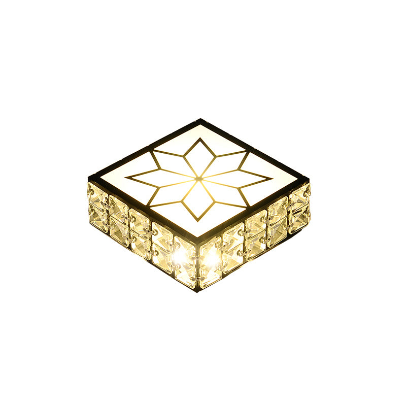 Inlaid Crystal Square Ceiling Lighting Minimalist Black LED Flush Mount Light für Korridor