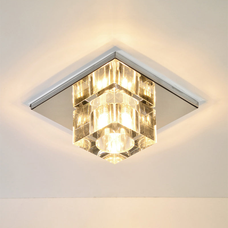 Roestvrij Staal Vierkant Flush Plafond Licht Eenvoud Helder Kristal Blok Flush Mount Led Licht