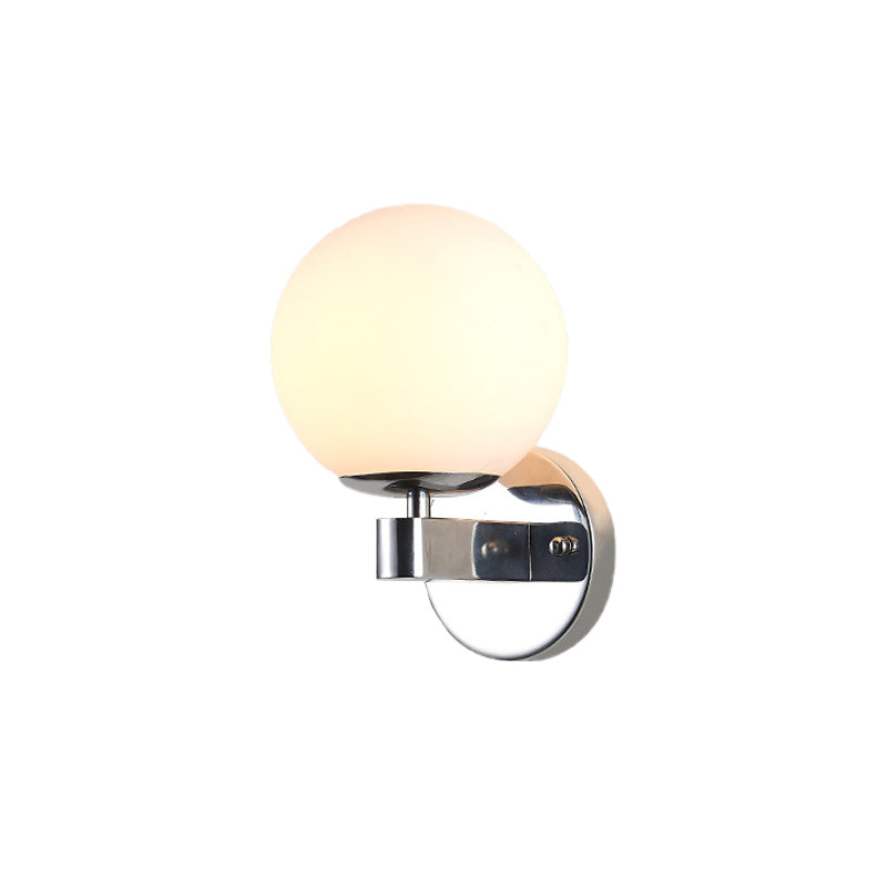 Single Bulb Wall Mounted Light with Sphere Opaline Glass Vintage Style Bedroom Wall Sconce in Chrome/Gold