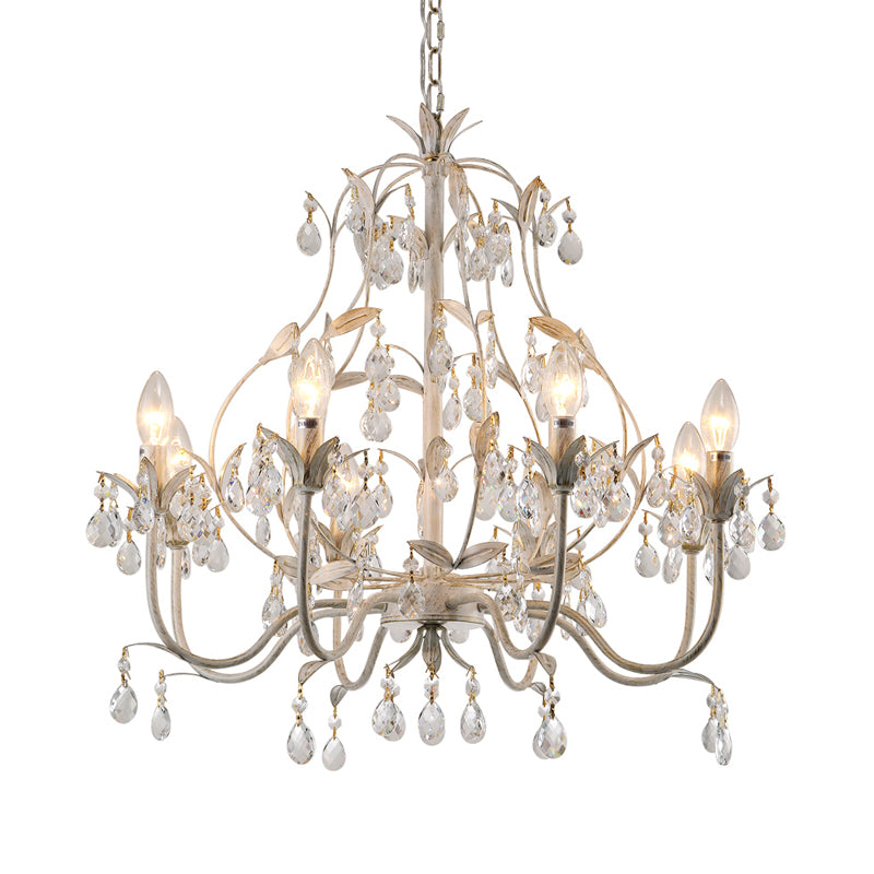 8 Bulbs Gourd Ceiling Chandelier Traditional Clear Crystal Suspended Lighting Fixture with Metal Leaf