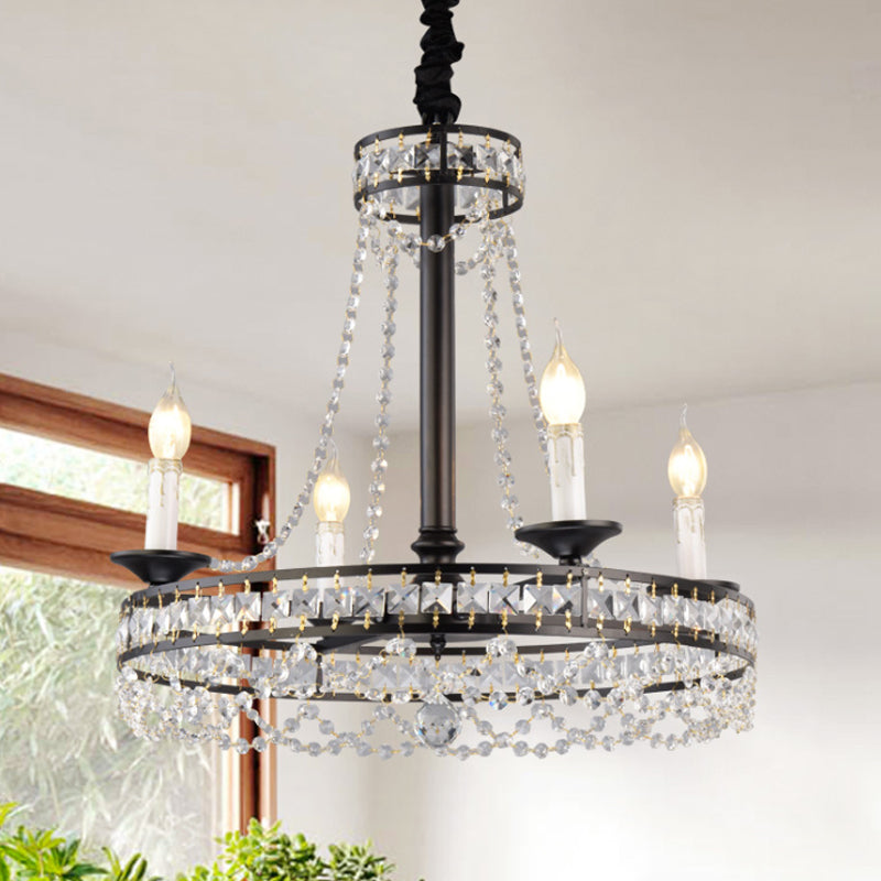 Black Round Chandelier Lamp Nordic Crystal 4/6/8 Heads Pendant Lighting Fixture for Living Room