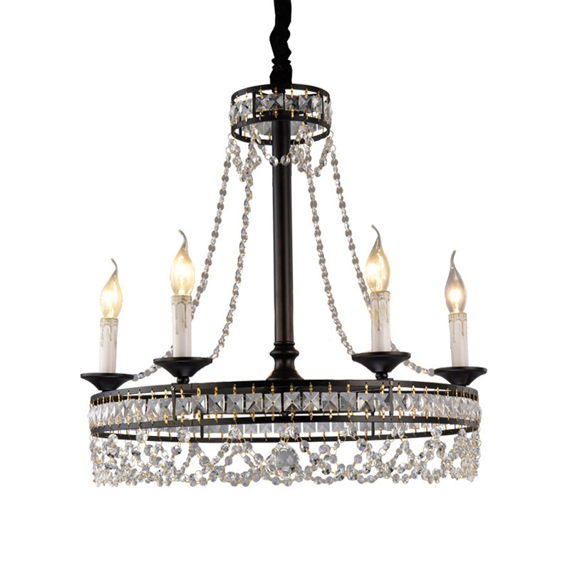 Black Round Chandelier Lamp Nordic Crystal 4/6/8 Heads Pendant Lighting Fixture for Living Room