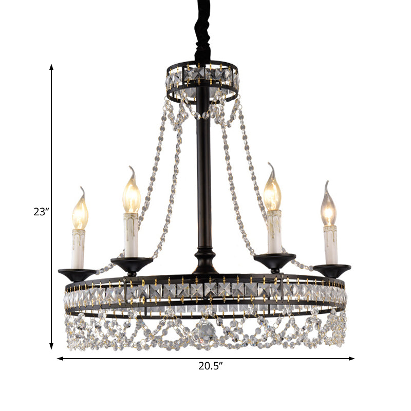 Black Round Chandelier Lamp Nordic Crystal 4/6/8 Heads Pendant Lighting Fixture for Living Room