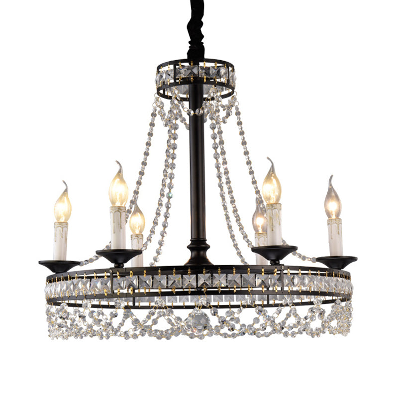 Black Round Chandelier Lamp Nordic Crystal 4/6/8 Heads Pendant Lighting Fixture for Living Room